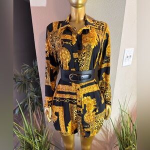 Laqueen Black and Gold Patterned Dress